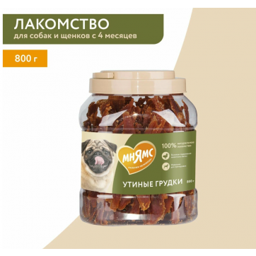 Лакомство Мнямс для собак утиные грудки в банке