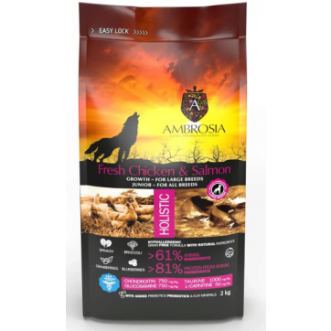 AMBROSIA GF Puppy & Junior Large Breeds Fresh Chicken & Salmon 