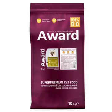 Award Hairball & Indoor для взрослых кошек для выведения шерсти(утка и индейка)