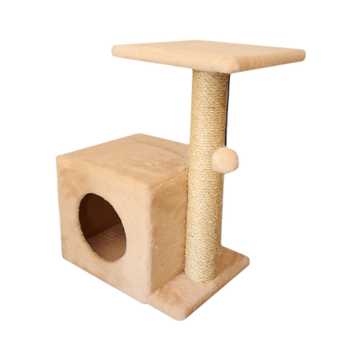 Домик с боковой полкой мех и сизаль 58 Cat House