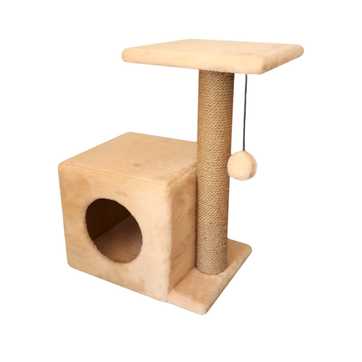 Домик с боковой полкой мех и джут 58 Cat House