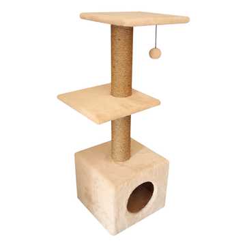 Домик с двумя полками мех и джут 100 Cat House
